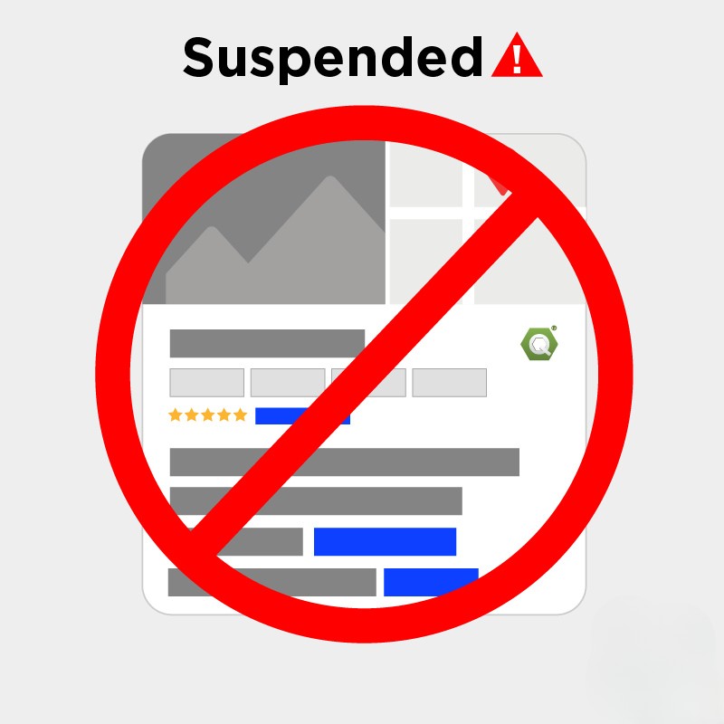 Suspended Google Business Profile with red prohibition symbol
